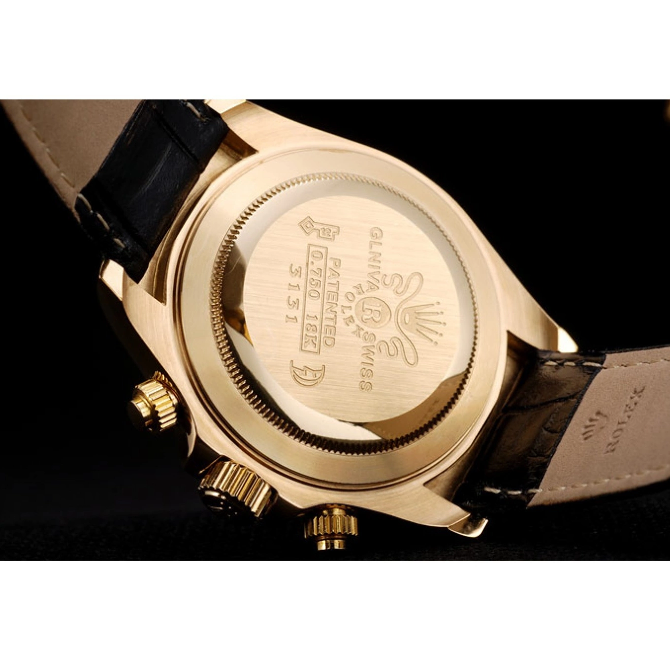 AAA replica watch Rolex Crystal Case Bezel Dial Gold Daytona Black Studded 0716